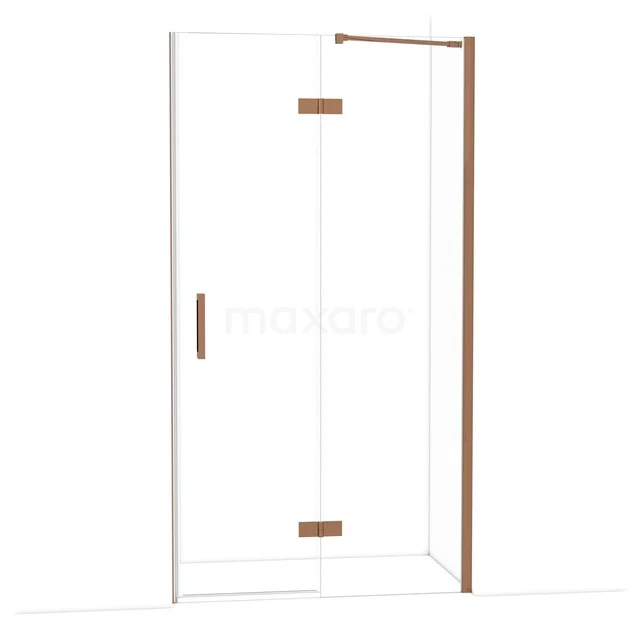 Duschtür mit kupferfarbenen Akzenten, Klarglas und eckigem Design, ideale Ergänzung für moderne Bäder.