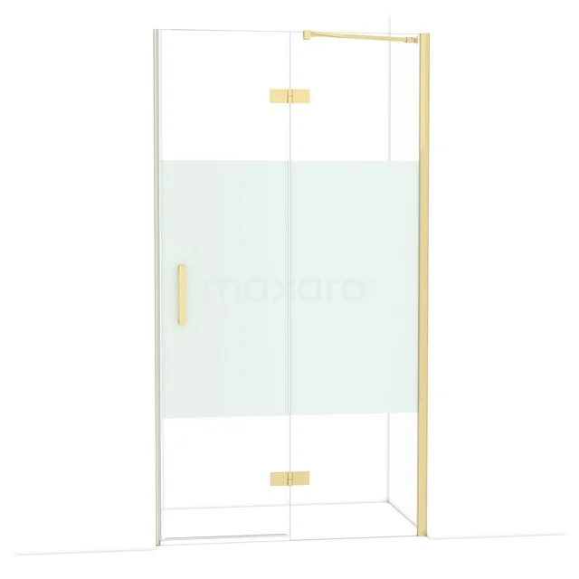 Diamond Shower door | 110 cm Shiny light gold Clear with matt strip Pivot door DDB22651213GLG Glass shower door with gold-coloured details, clear glass above and frosted glass below, ideal for modern bathroom styles.