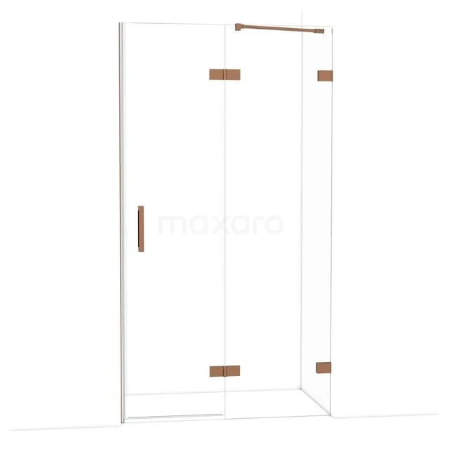 Glasene Duschwand mit Drehtür, goldfarbener Beschlag, minimalistisches Design; perfekt für eine moderne Badezimmer Einrichtung.