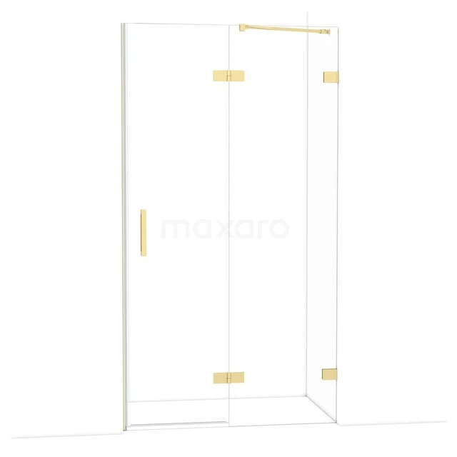 Diamond Shower door | 110 cm Glanzend lichtgoud Clear glass Pivot door DDB22651220GLG Glazen douchedeur met gouden scharnieren en handgreep, modern design, perfect voor stijlvolle badkamerinterieurs.