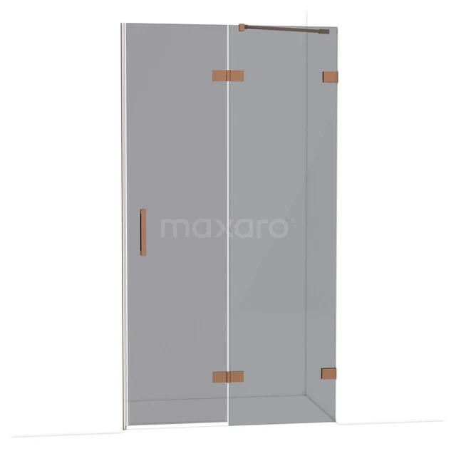 Glasene Duschwand mit mattem Grau Profil und Kupferdetails, ideal für eine moderne Badezimmer Einrichtung.