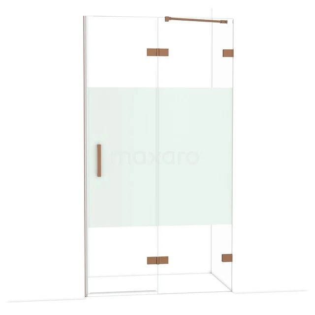 Glas Duschwand mit Matt Weiß Paneel und Kupferfarbenen Details, ideal für ein modernes Badezimmer.