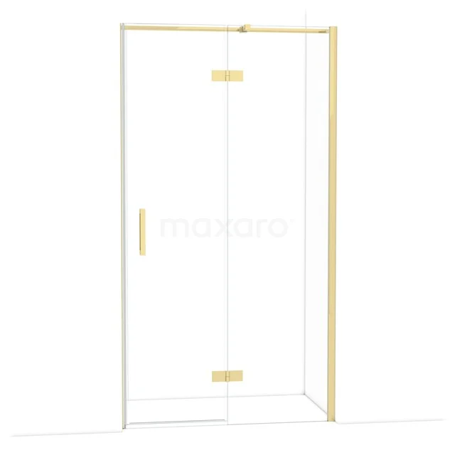 Diamond Shower door | 110 cm Glanzend lichtgoud Clear glass Pivot door DDB22651310GLG Gouden douchewand met glazen panelen en minimalistisch design, ideaal voor een moderne badkamer.
