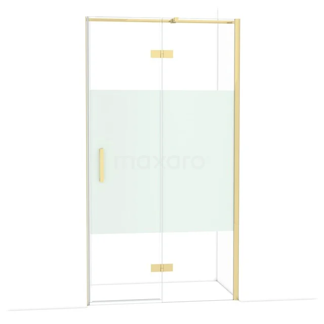 Diamond Shower door | 110 cm Glossy light gold Clear with matt strip Pivot door DDB22651313GLG Goudkleurige douchecabine met glazen deuren en matglazen strook, ideaal als stijlvolle toevoeging aan elke moderne badkamer.