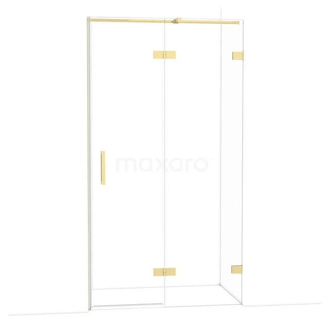 Diamond Shower door | 110 cm Glossy light gold Clear glass Pivot door DDB22651320GLG Glazen douchewand met goudkleurige scharnieren en handgreep, moderne uitstraling, perfect voor luxe badkamers.