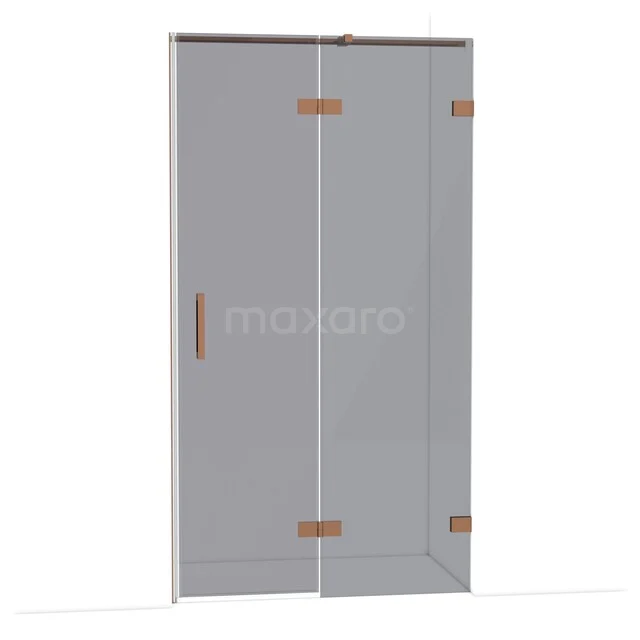 Diamond Shower door | 110 cm Glanzend koper Smoke glass Pivot door DDB22651321GKP Douchedeur van glas met mat zwarte en koperkleurige details, geschikt voor moderne badkamers.