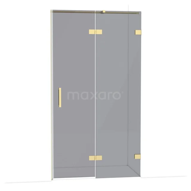 Glasdouchedeur mit goldfarbenen Scharnieren und Haltegriff, modernes Design ideal für ein stilvolles Badezimmer.