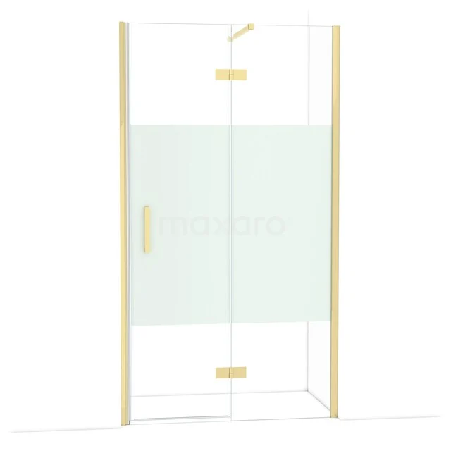 Diamond Shower door | 110 cm Glossy light gold Clear with matt strip Pivot door DDB22652113GLG Glass shower cabin with golden accents, sleek design, ideal for modern bathrooms, equipped with a stylish handle.