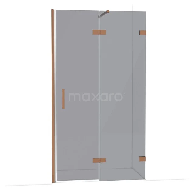 Diamond Shower door | 110 cm Shiny copper Smoke glass Pivot door DDB22652121GKP Glazen douchedeur met bronzen scharnieren, modern ontwerp en helder glas; ideaal voor een stijlvolle badkamer.