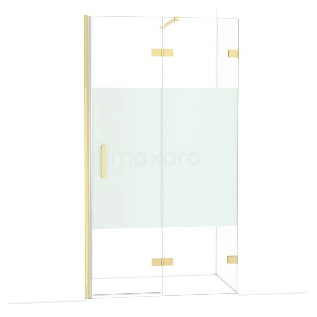 Glasene Duschwand mit goldfarbenen Scharnieren und Haltegriff, elegante Badezimmerlösung für eine moderne Duschkabine.