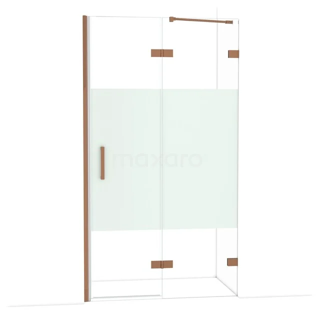 Glas Duschwand mit Matt Weiß Mittelteil, Kupferakzenten und Schiebetür, ideal für ein modernes Badezimmer.