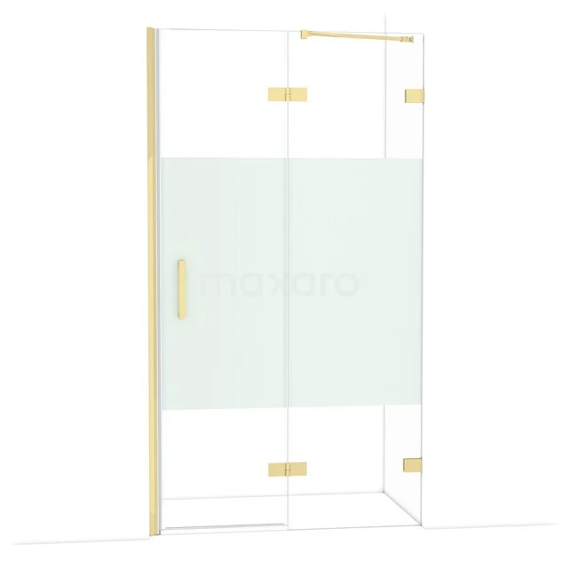 Diamond Duschtür | 110 cm Glänzendes Hellgold Klar mit matter Streifen Drehtür DDB22652223GLG Goldfarbene Glas-Duschkabine mit Mattglasstreifen, modernes Design und Scharniere, ideal für ein stilvolles Badezimmer.