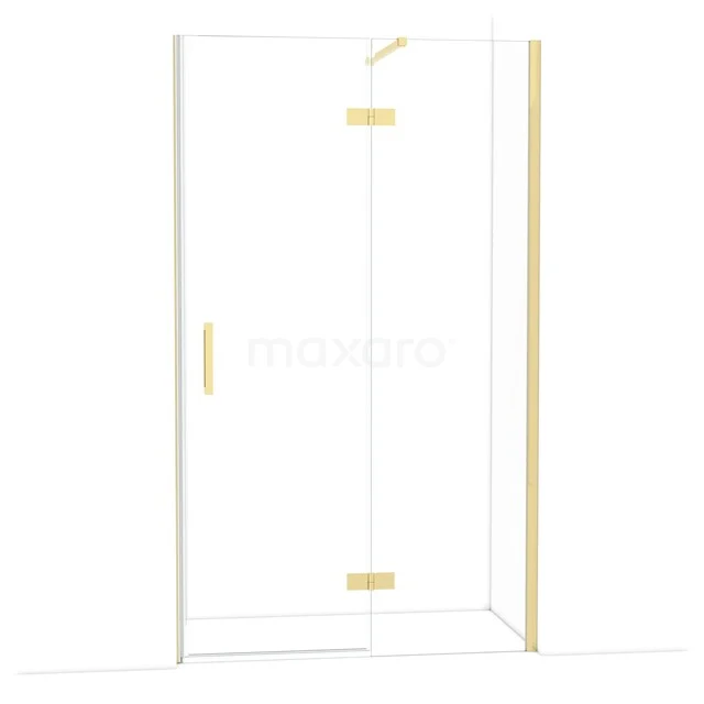 Glas Duschkabine mit goldfarbenen Akzenten, stilvolles Gestell und minimalistisches Design, ideal für moderne Bäder.