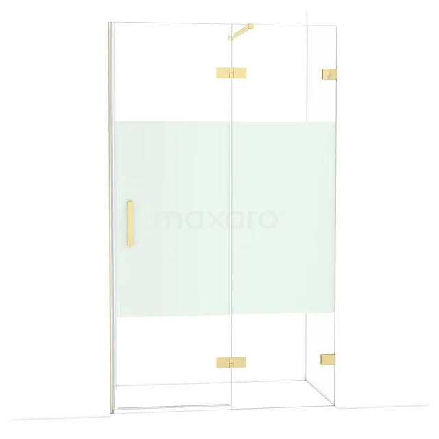 Glazen douchecabine met mat glazen paneel en gouden details, ideaal voor een moderne badkamer.