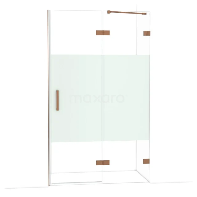 Glazen douchewand in helder en mat glas met bronzen scharnieren, modern ontwerp voor een stijlvolle badkamer.