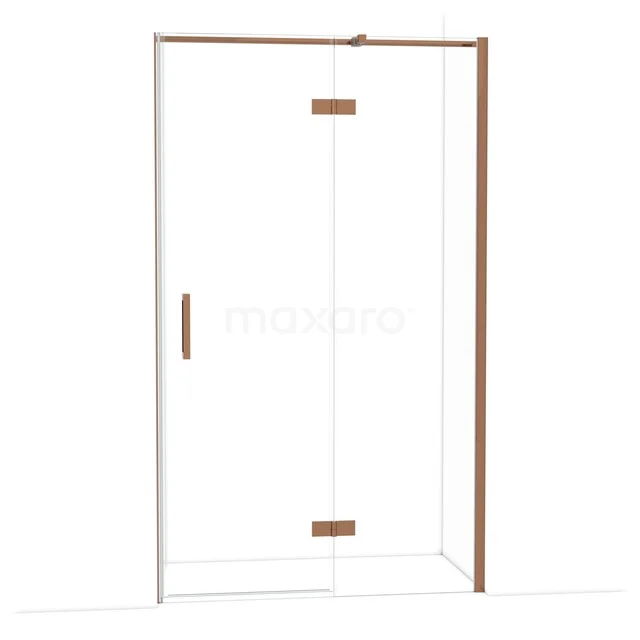 Diamond Duschtür | 120 cm Glänzendes Kupfer Klarglas Drehtür DDB22661310GKP Glas Duschtür mit Kupferdetails, elegantes Design für ein modernes Badezimmer, ausgestattet mit Scharnieren und Haltegriff.