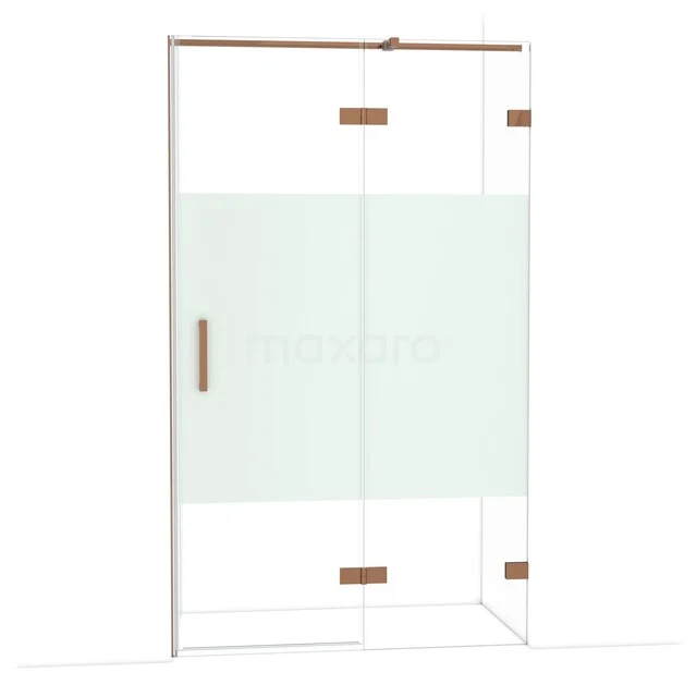 Diamond Shower door | 120 cm Shiny copper Clear with matt strip Pivot door DDB22661323GKP Glass shower wall with matte strip, luxurious rose gold accents, suitable for modern bathrooms.