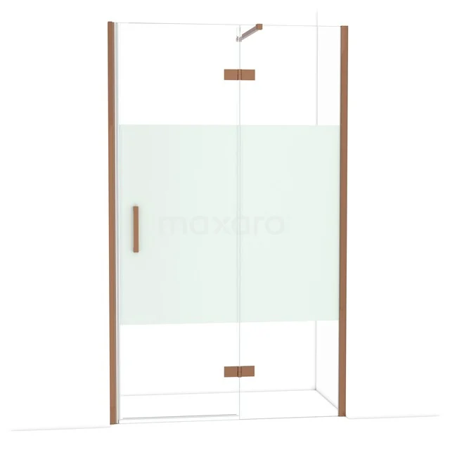 Douchecabine met matglas en houten profielen, ideaal voor een moderne badkamer inrichting.