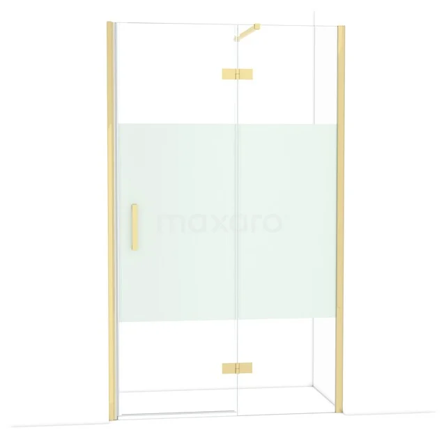 Duschwand mit goldfarbenen Akzenten, Mattglas und modernem Design, ideal für stilvolle Badezimmergestaltung.