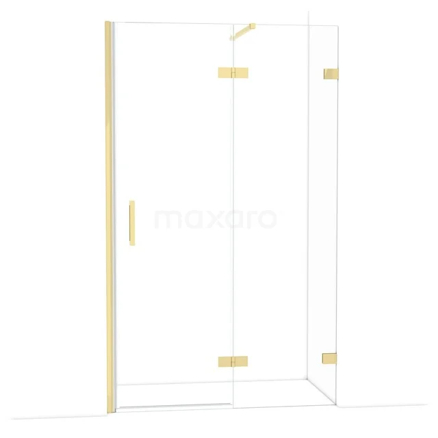 Glazen douchewand met gouden accenten, modern design, ideaal voor een luxe badkamer.