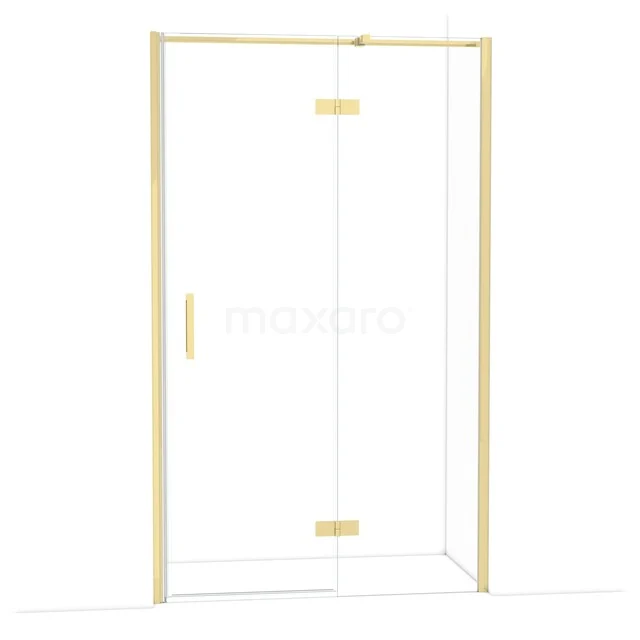 Glasene Duschtür mit goldenem Aluminiumprofil, modernes Design, ideal für eine stilvolle Badezimmergestaltung.