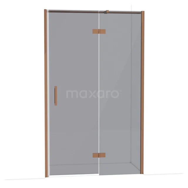 Diamond Shower door | 120 cm Shiny copper Smoke glass Pivot door DDB22662311GKP Glazen douchedeur met messing beslag, hoekig design, transparant glas, ideaal als stijlvolle badkameroplossing.