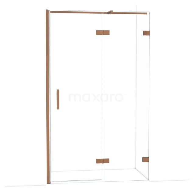 Douchecabine met glas en matgouden afwerking, hoekmodel, ideaal voor stijlvolle badkamerinrichting.