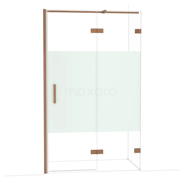 Douchecabine met matglas en bronzen accenten, luxe design voor moderne badkamers.