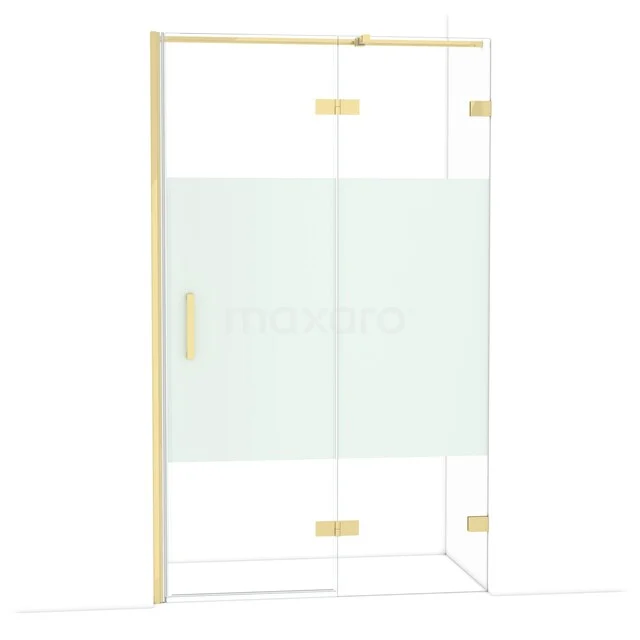 Glas Duschwand mit Goldakzenten, mattem Mittelpaneel und klaren Linien, ideal für einen stilvollen Badezimmer-Look.