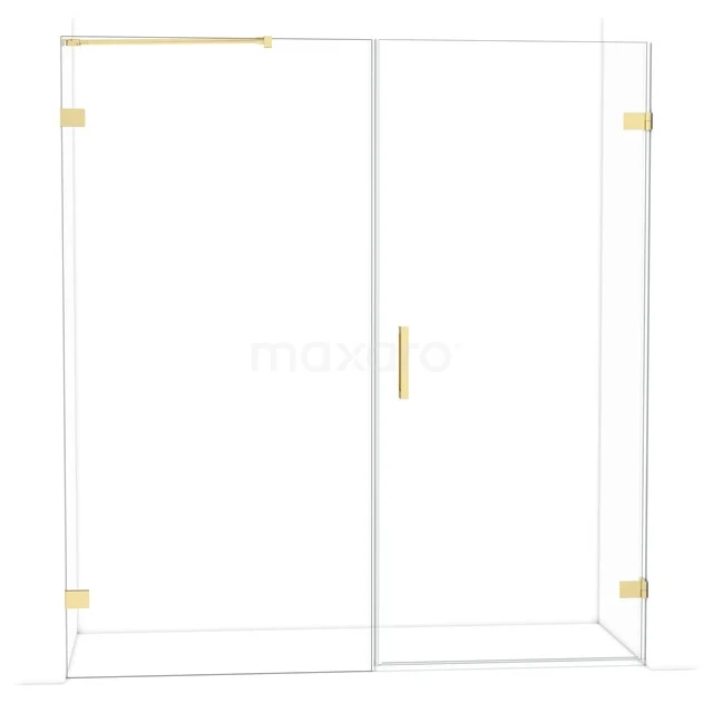 Glazen douchewand met gouden accenten, strakke vormgeving, ideaal voor een moderne badkamerstijl.