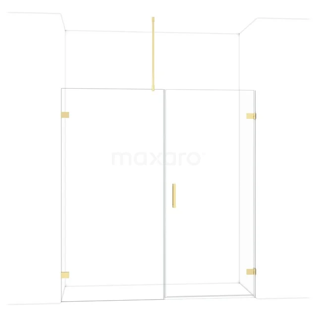 Glas Duschwand mit Gold Details, Eckmodell, ideal für ein stilvolles Badezimmer.