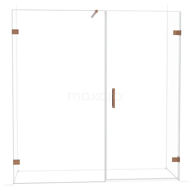 Glas Duschwand mit kupferfarbenen Scharnieren und Haltegriff, moderner Stil, ideal für eine stilvolle Badezimmergestaltung.