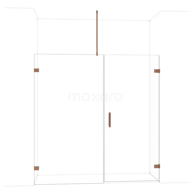 Glasdouchedeur mit eckigem Design und roségoldenen Akzenten, ideal für einen modernen Badezimmerstil.