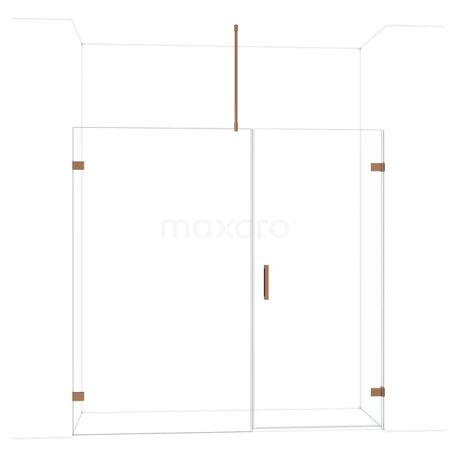 Douchewand met helder glas en roségouden accenten, modern design voor stijlvolle badkamers.