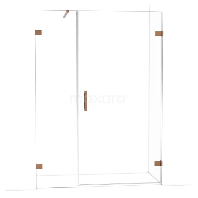 Klares Glas Duschwand mit Edelstahl-Details und Holzgriff, moderne Ausführung für stilvolle Bäder.