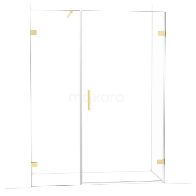 Glas Duschwand mit luxuriösen Gold Scharnieren und Haltegriff, elegantes Design für ein stilvolles modernes Badezimmer.