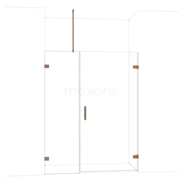 Douchedeur met helder glas en goudkleurige scharnieren, geschikt voor luxe badkamerseries.