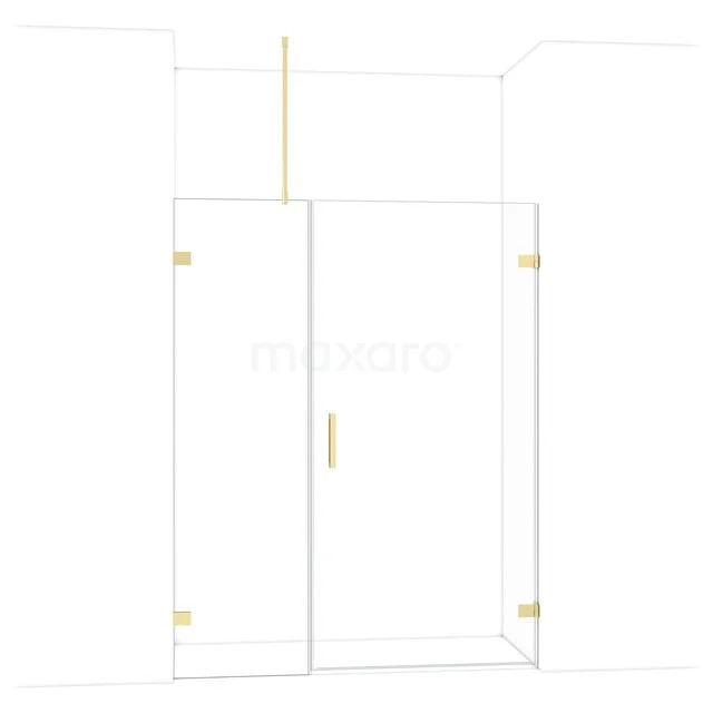 Diamond Douchedeur | 155 cm Glanzend lichtgoud Helder glas Draaideur DDC221006720GLG Glazen douchewand met gouden details, strak design, geschikt voor een luxe badkamerstijl.