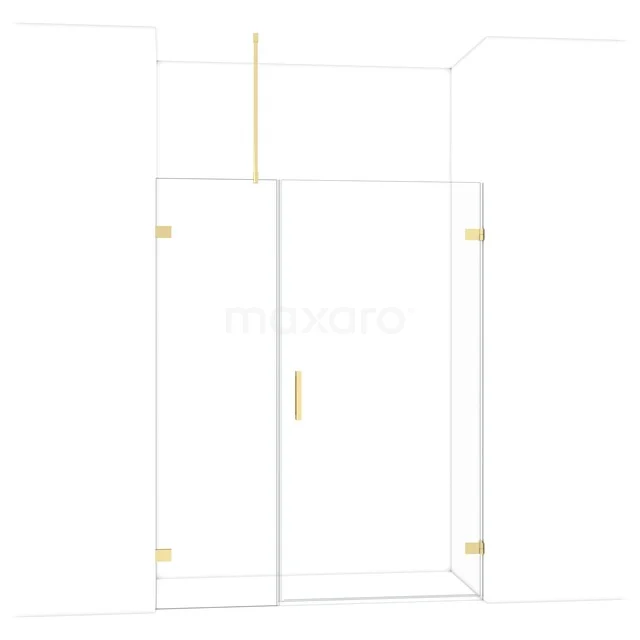 Glazen douchewand met gouden details, strak design, geschikt voor een luxe badkamerstijl.