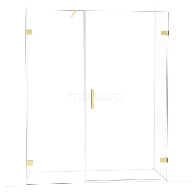 Diamond Shower door | 165 cm Glossy light gold Clear glass Pivot door DDC221007120GLG Douchedeur van helder glas met goudkleurige scharnieren en klink, ideaal voor een stijlvolle badkamer inrichting.