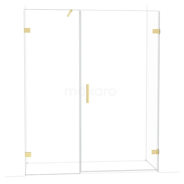 Diamond Shower door | 165 cm Light gold Clear glass Pivot door DDC221007120LG Glazen douchewand met gouden details, strak en modern design, ideaal voor een stijlvolle badkamer.