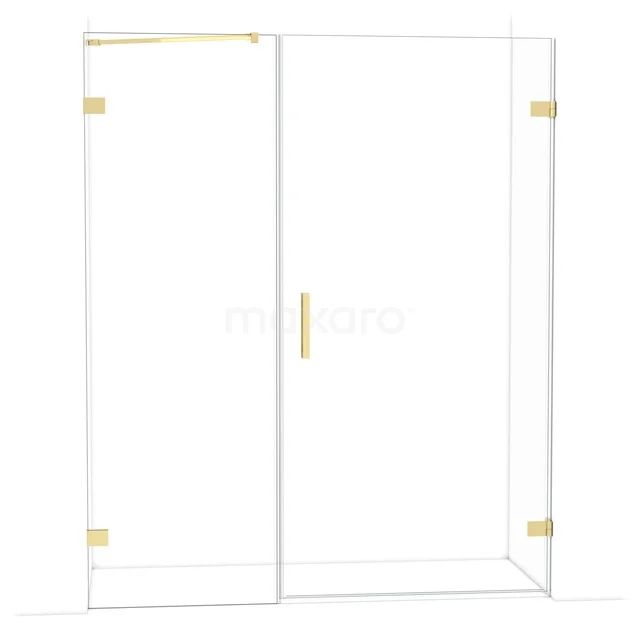 Diamond Shower door | 165 cm Light gold Clear glass Pivot door DDC221007220LG Glazen douchewand met gouden scharnieren en handgreep, strak design, ideaal voor een moderne badkamer.
