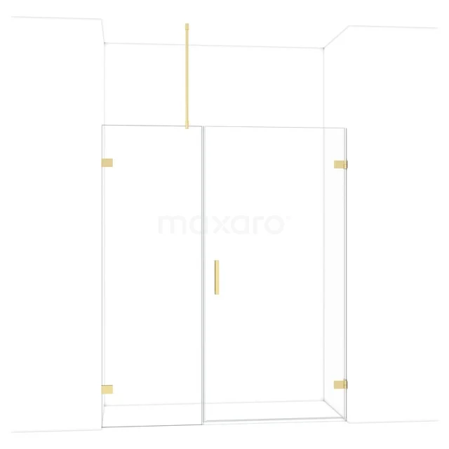 Glas Duschwand mit goldenen Akzenten, schlankes Design, geeignet für moderne Bäder.