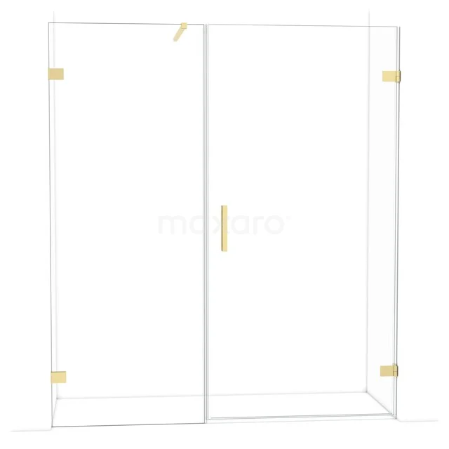 Diamond Shower door | 175 cm Light gold Clear glass Pivot door DDC221008120LG Glazen douchewand met goudkleurige scharnieren en handgreep, modern design voor een stijlvolle badkamer.