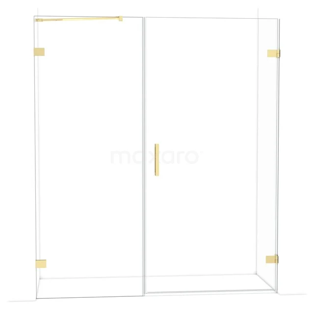 Diamond Shower door | 175 cm Glanzend lichtgoud Clear glass Pivot door DDC221008220GLG Glazen inloopdouche met goudkleurige accenten, modern ontwerp en strakke lijnen voor een luxe badkameruitstraling.