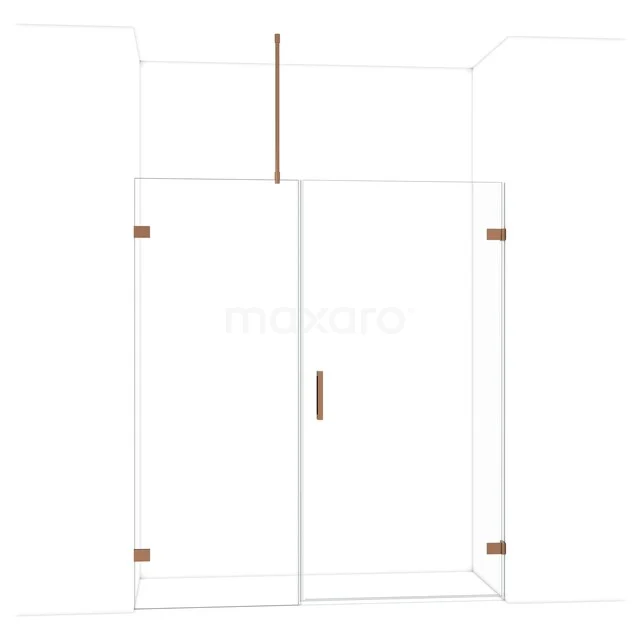 Glas Duschwand mit kupferfarbenen Akzenten, Drehtür und minimalistischem Design, ideal für ein modernes Badezimmer.