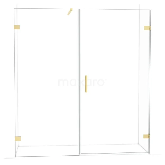 Glasdouchedeur mit goldfarbenen Scharnieren und Haltegriff, ideal für eine moderne Badezimmer Einrichtung.