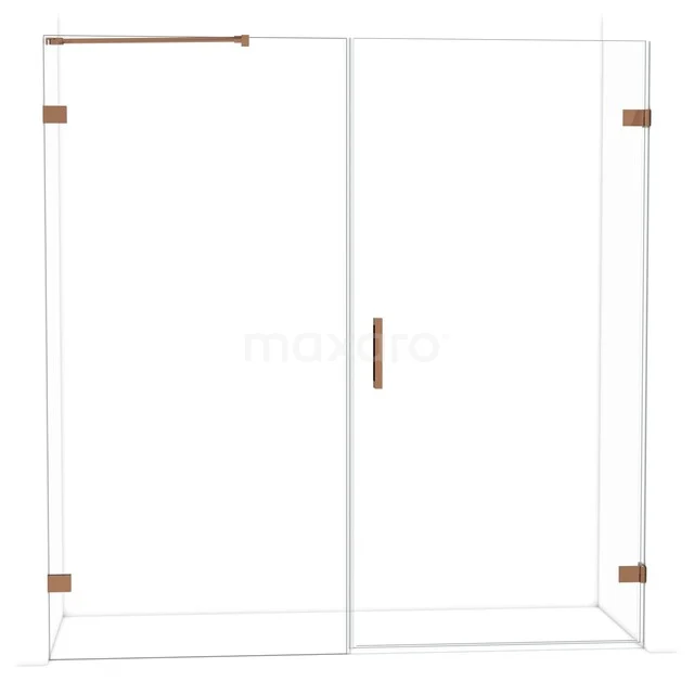 Glas Duschwand mit kupferfarbenen Details, minimalistisches Design, ideal für eine moderne Badezimmer Einrichtung.