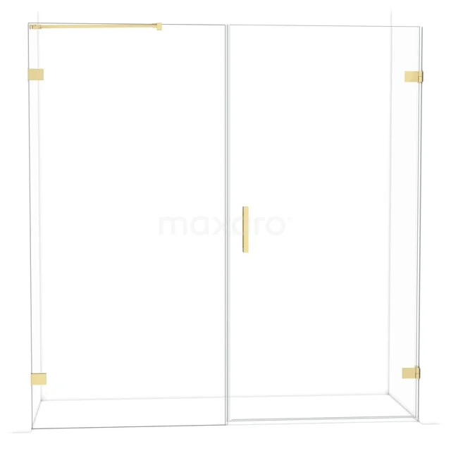 Diamond Shower door | 195 cm Light gold Clear glass Pivot door DDC221010220LG Glazen douchewand met gouden accenten, stijlvolle messing details en strak design voor moderne badkamers.