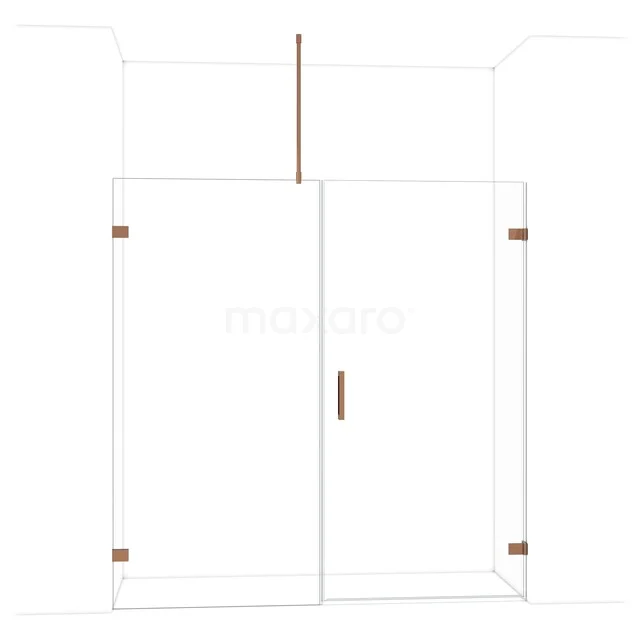 Glasdouchedeur mit roségoldenen Scharnieren und Haltegriff, minimalistisches Design, perfekt für ein modernes Badezimmer.